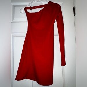 One shoulder mini dress / buckles